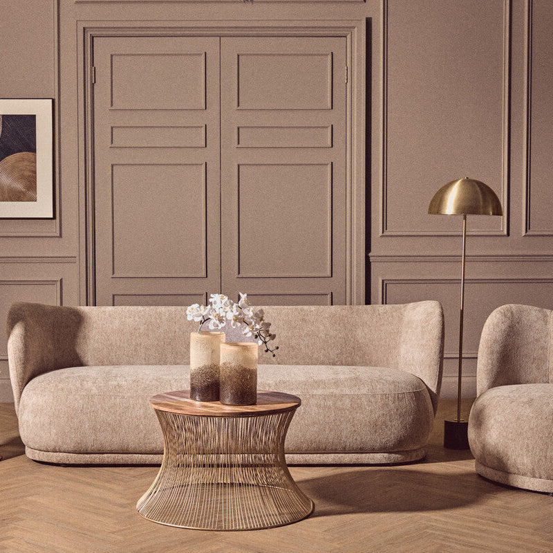 Delray Textured Chenille Effect Deep Stone Curve Three Seater Sofa