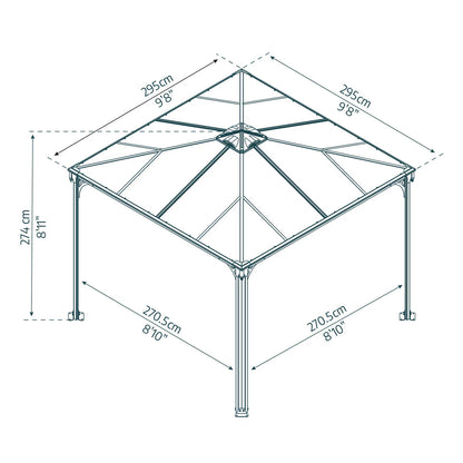 Palram Canopia Palermo 9Ft 8" X 9Ft 8" (3 X 3M) Aluminium and Polycarbonate Gazebo