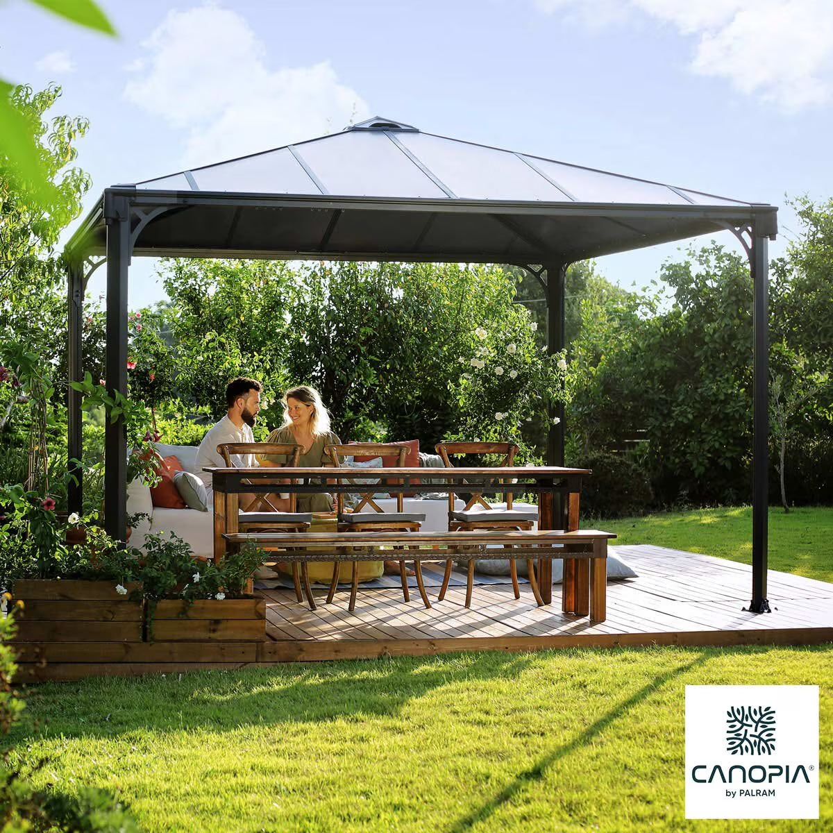 Palram Canopia Palermo 11Ft 9" X 11Ft 9" (3.6 X 3.6M) Aluminium and Polycarbonate Gazebo