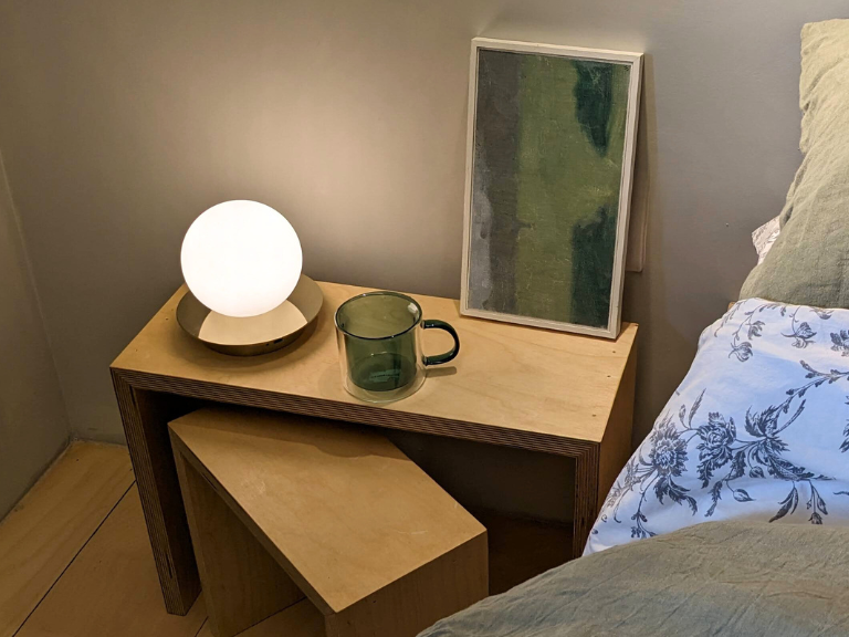 Brass opal disk cordless table lamp - BlissVeranda