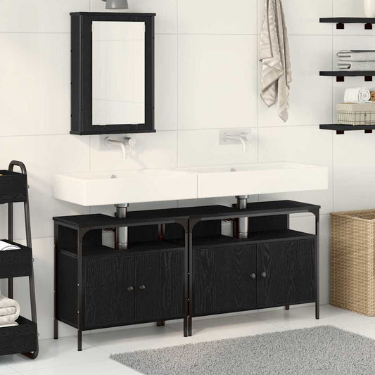 3 Piece Bathroom Furniture Set Black Oak Engineered Wood