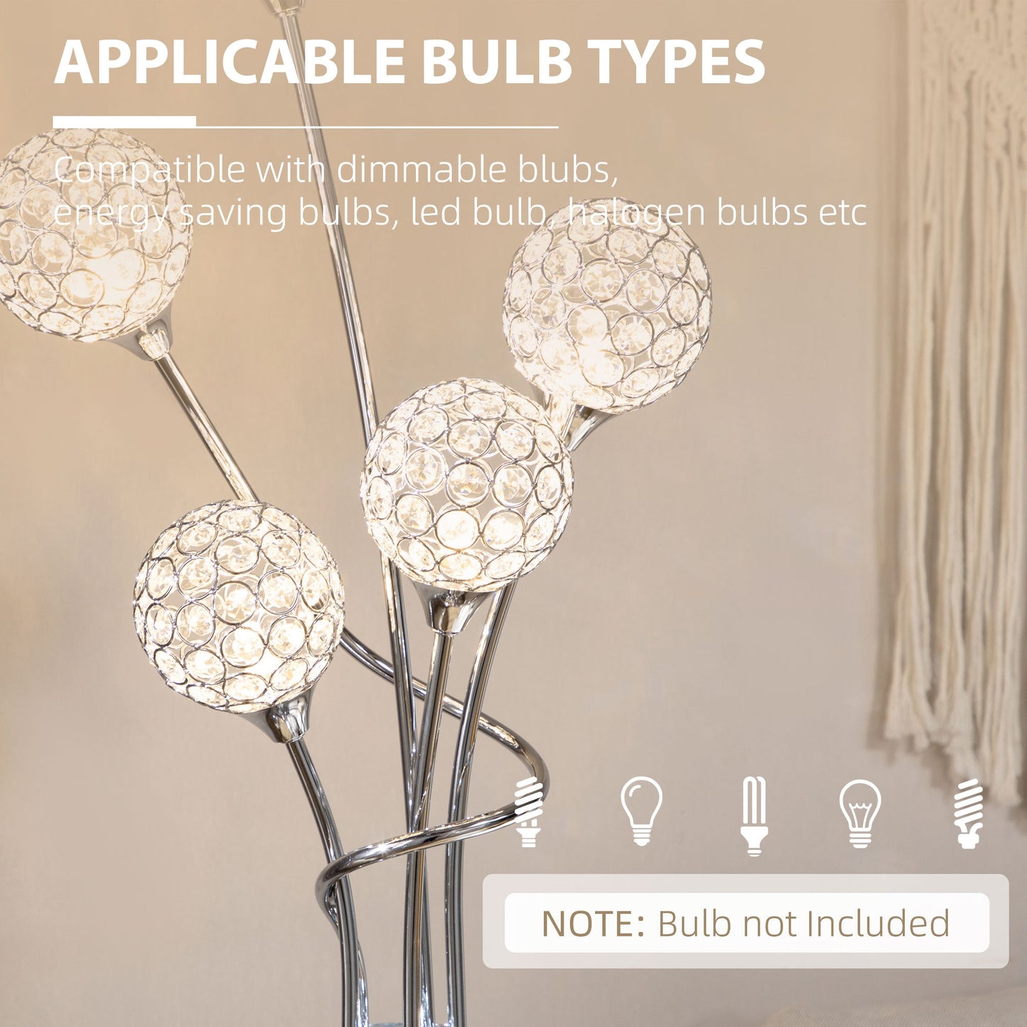 Crystal Floor Lamps for Living Room Bedroom with 5 Light