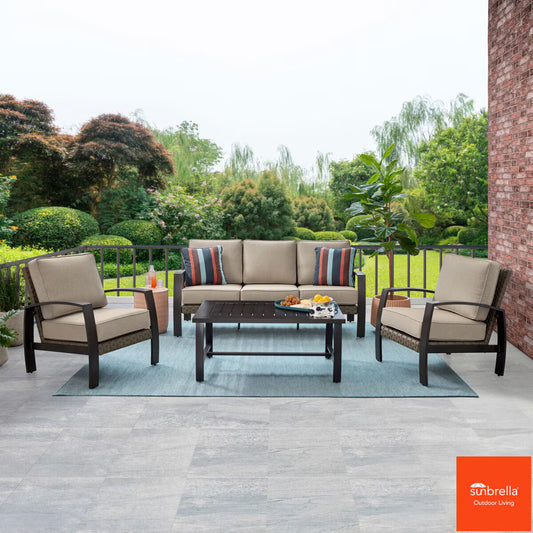 Luxury Agio Harper 4 Piece Woven Deep Seating Patio Set + Cover