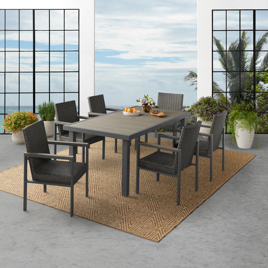 Modern Luxury Agio Maricopa 7 Piece Woven Dining Set with Padded Seats + Cover