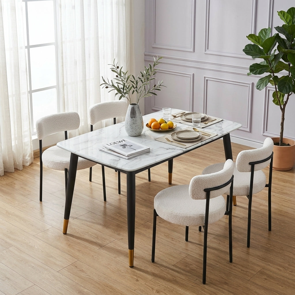 Alexander Marble Dining Table Black/White - White, 130   BlissVeranda