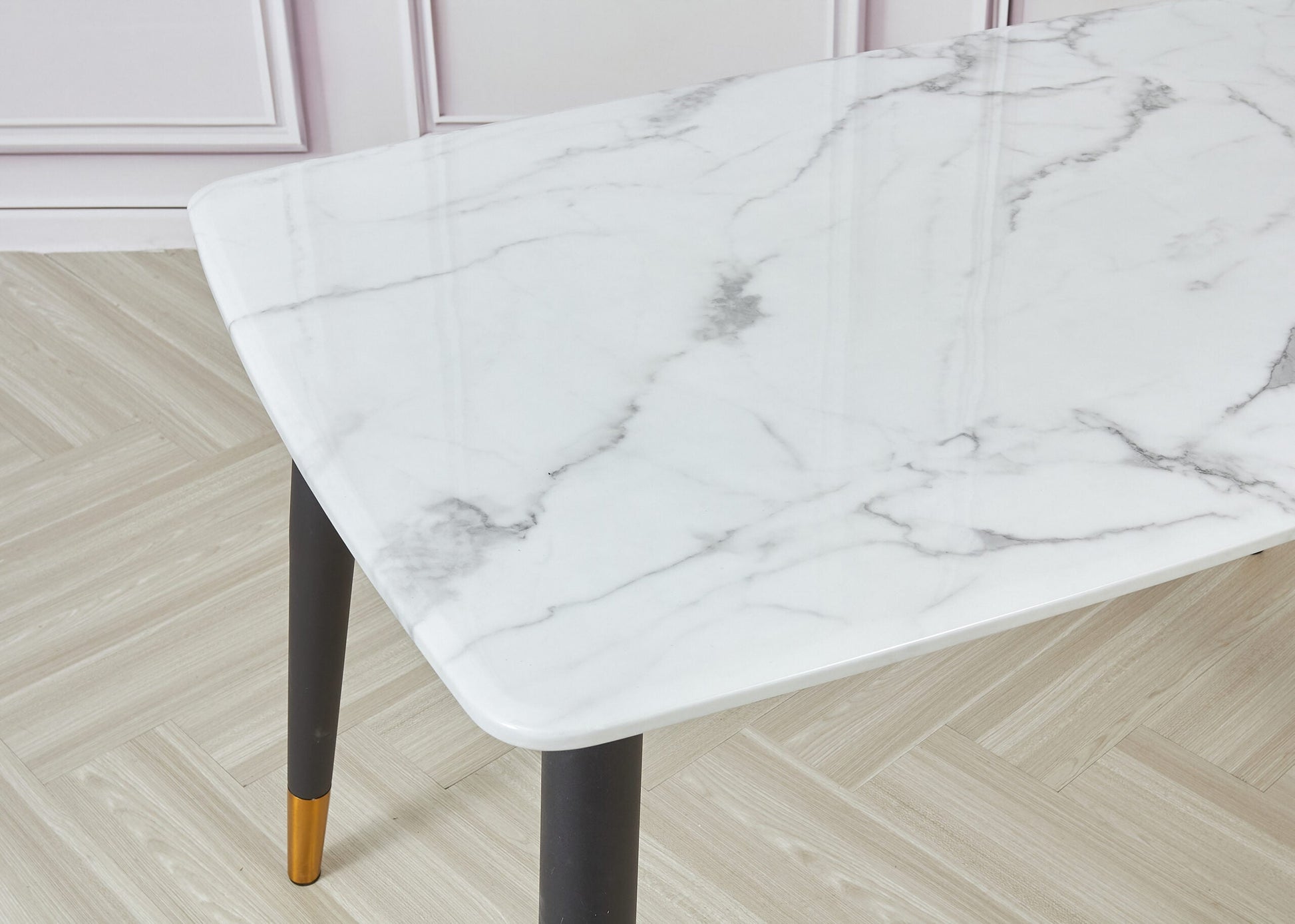 Alexander Marble Dining Table Black/White - White, 130   BlissVeranda