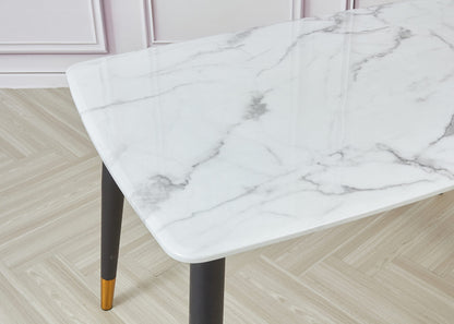 Alexander Marble Dining Table Black/White - White, 130   BlissVeranda