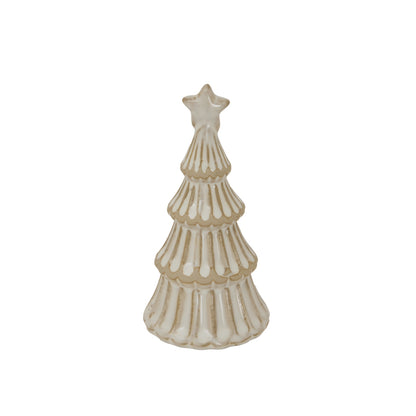Decorative ceramic Christmas tree with a star on top against a white background