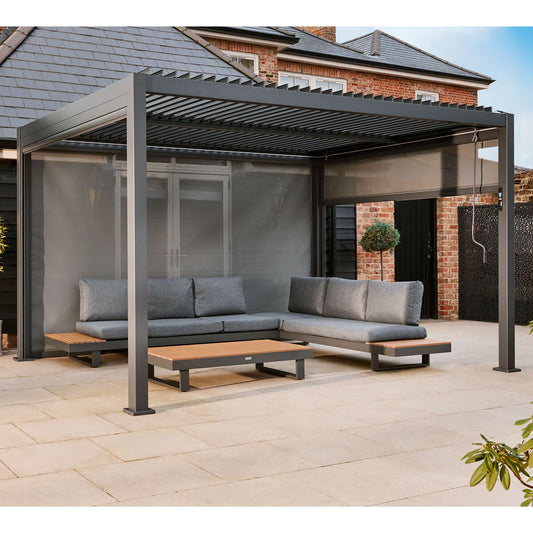 Alvivo 9Ft 7" X 12Ft 10" (2.9 X 3.9M) Louvered Aluminium Pergola Bundle with Pull-Down Screens & LED Lights