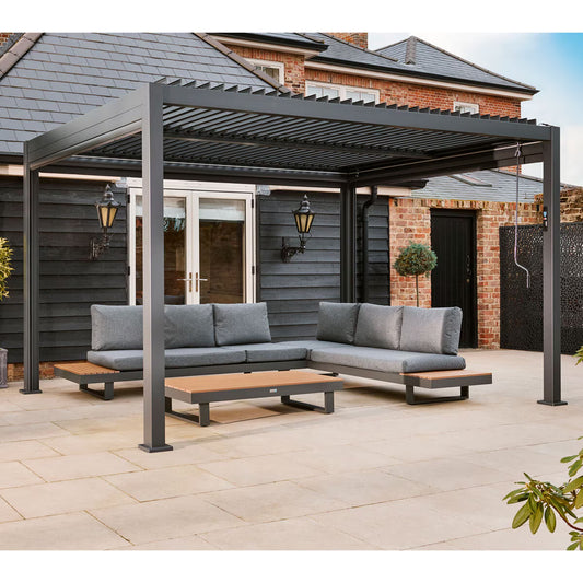 Alvivo 9Ft 7" X 12Ft 10" (2.9 X 3.9M) Louvered Aluminium Pergola Bundle with Pull-Down Screens & LED Lights
