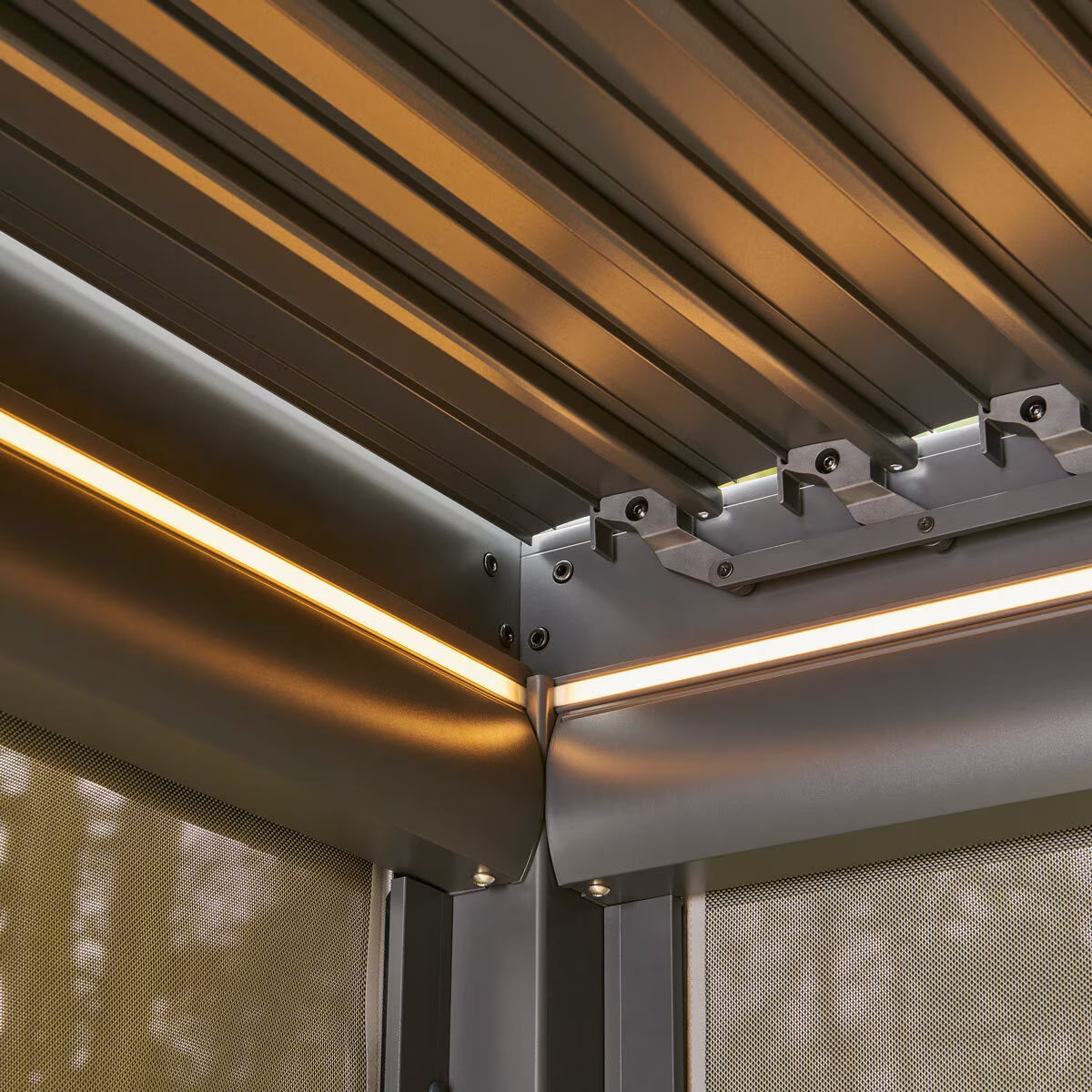 Alvivo 9Ft 7" X 12Ft 10" (2.9 X 3.9M) Louvered Aluminium Pergola Bundle with Pull-Down Screens & LED Lights