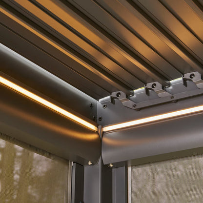 Alvivo 9Ft 7" X 12Ft 10" (2.9 X 3.9M) Louvered Aluminium Pergola Bundle with Pull-Down Screens & LED Lights