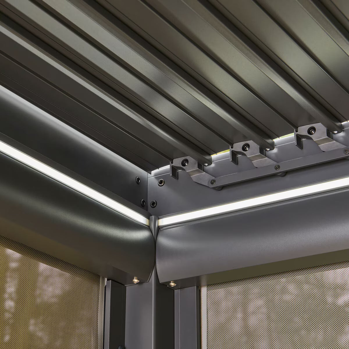 Alvivo 9Ft 7" X 12Ft 10" (2.9 X 3.9M) Louvered Aluminium Pergola Bundle with Pull-Down Screens & LED Lights