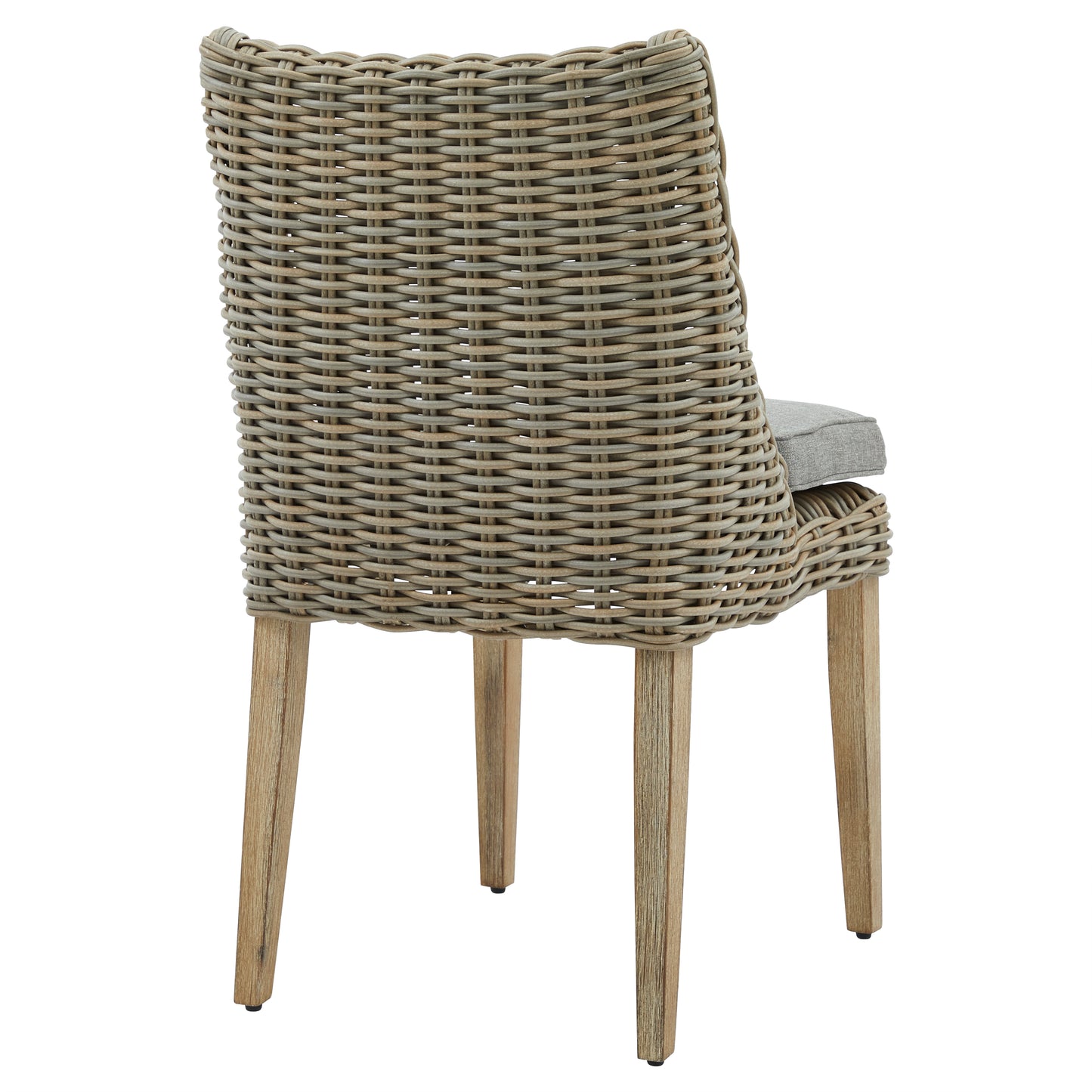 Wicker chair with wooden legs on a white background
