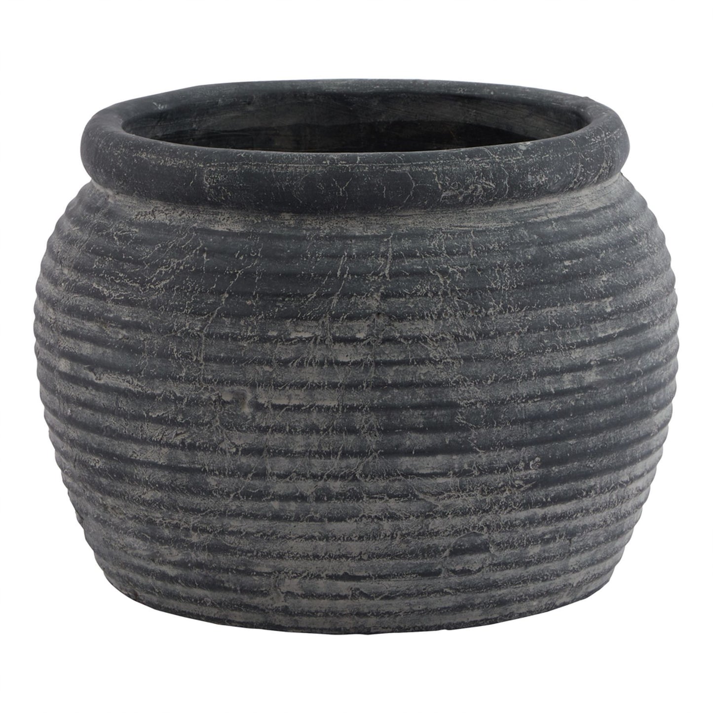 Textured black pot on a white background