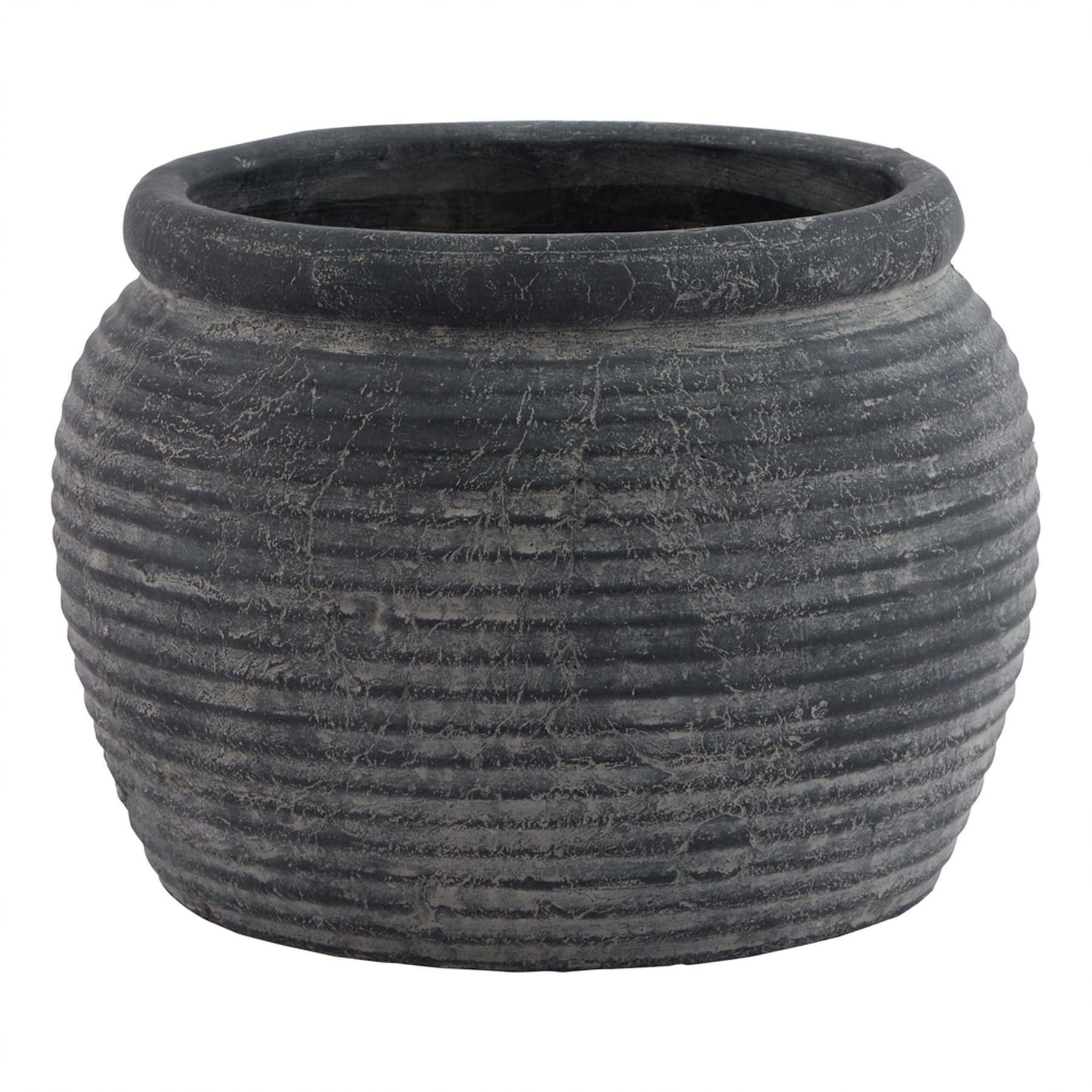 Textured black pot on a white background