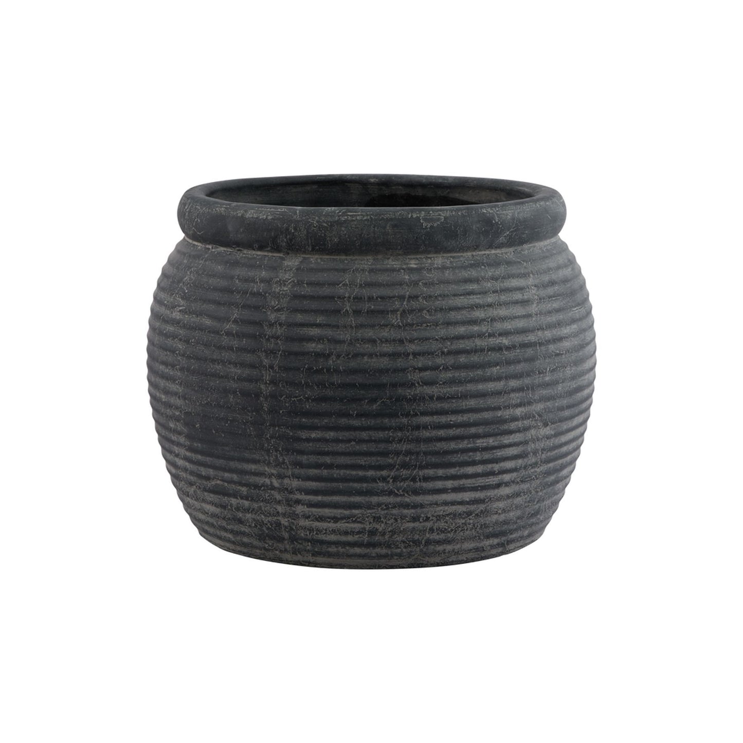 Black ribbed pot on a white background