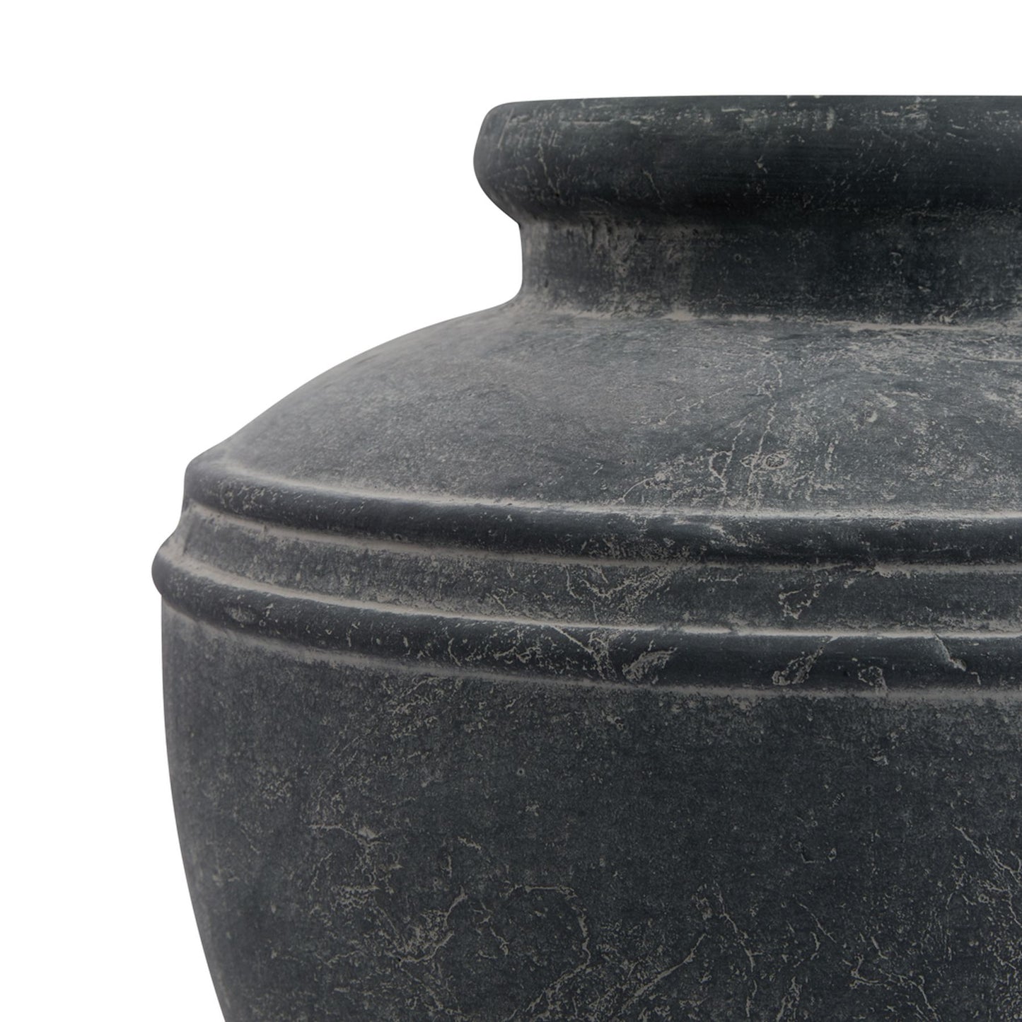 Close-up of a dark stone vase on a white background