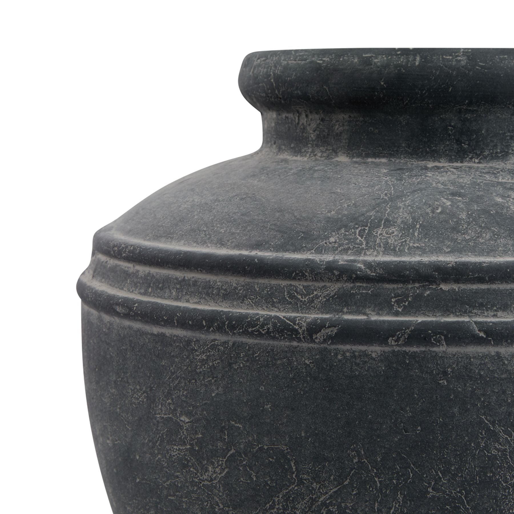 Close-up of a dark stone vase on a white background