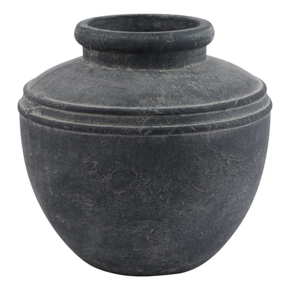 Black stone urn on a white background
