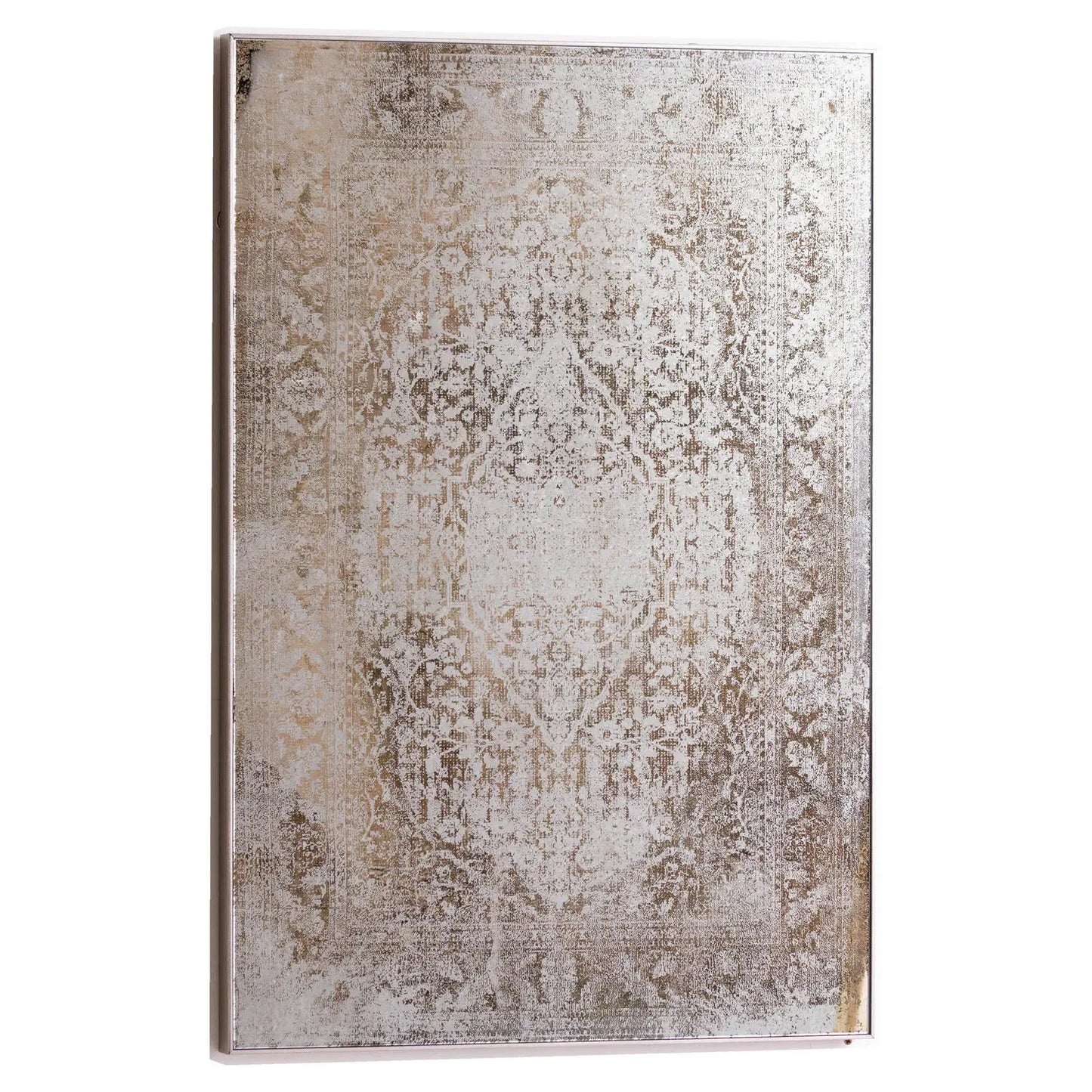 Patterned rug with a distressed design on a white background