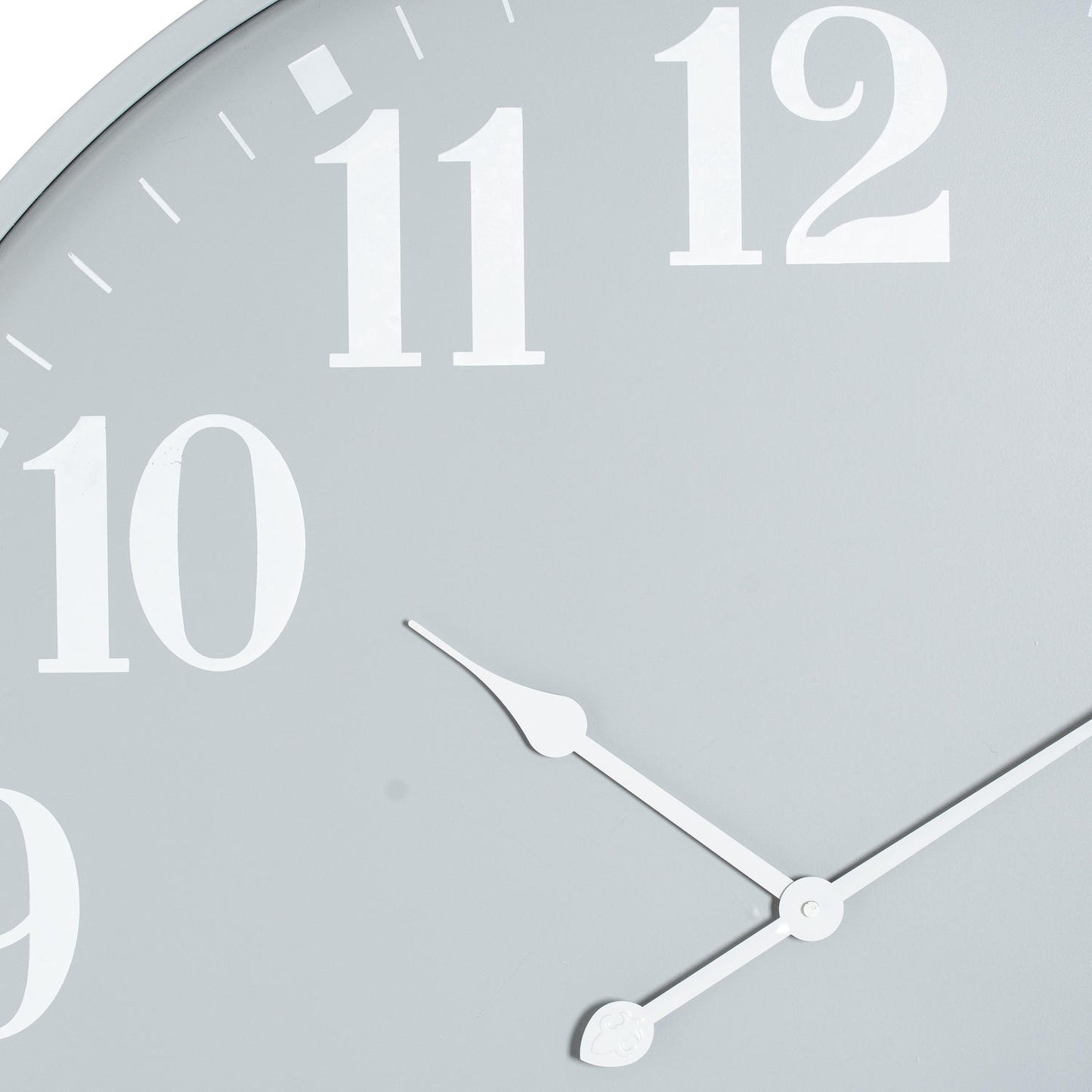 Close-up of a wall clock with a gray background