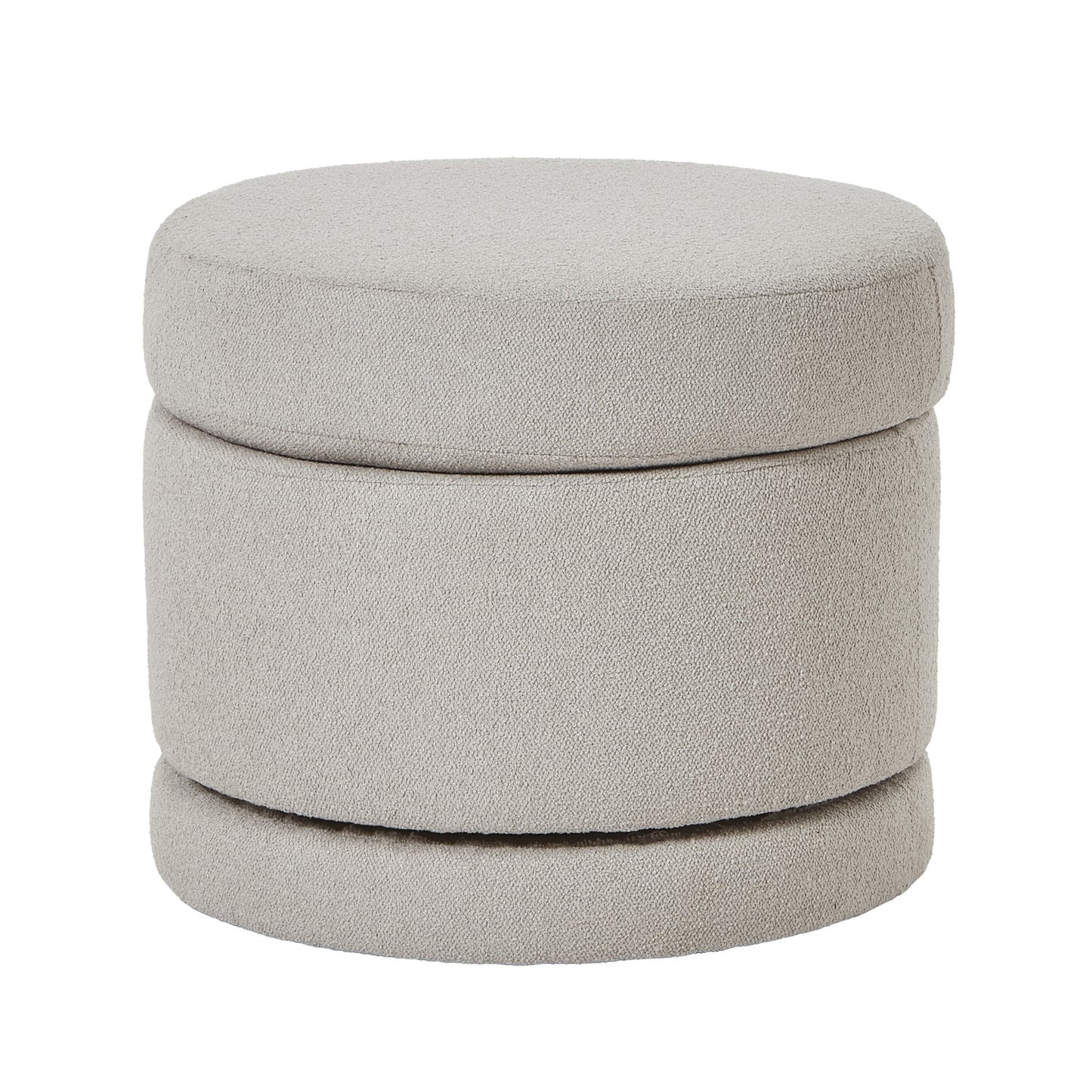 Round beige ottoman with a stackable design on a white background