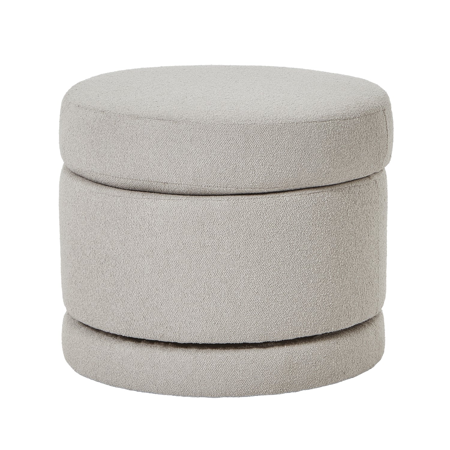 Round beige ottoman with a stackable design on a white background