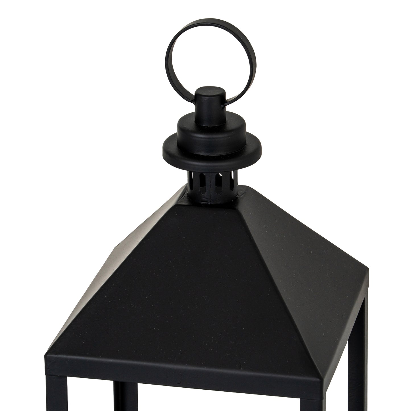 Black metal lantern with a handle on a white background