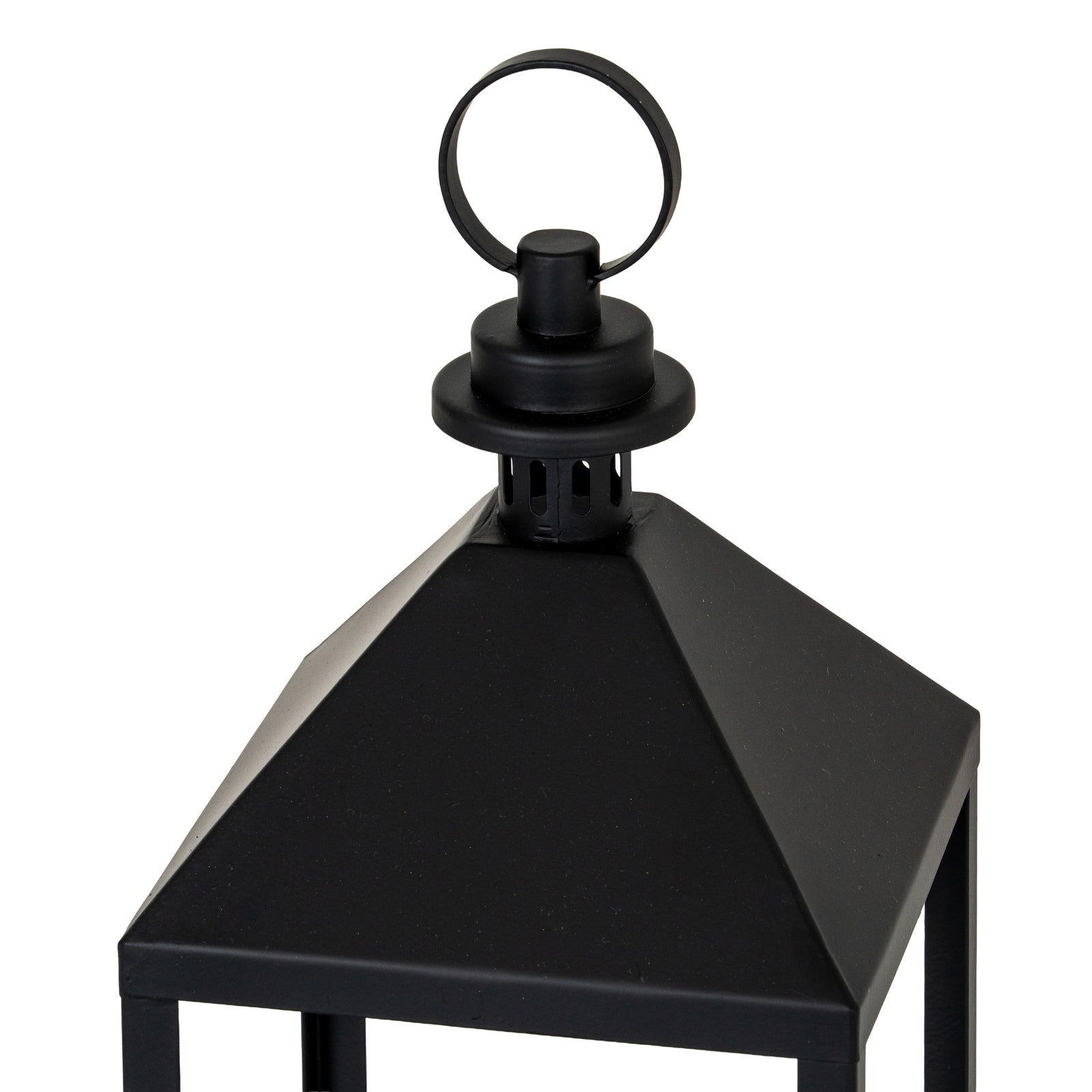 Black metal lantern with a handle on a white background