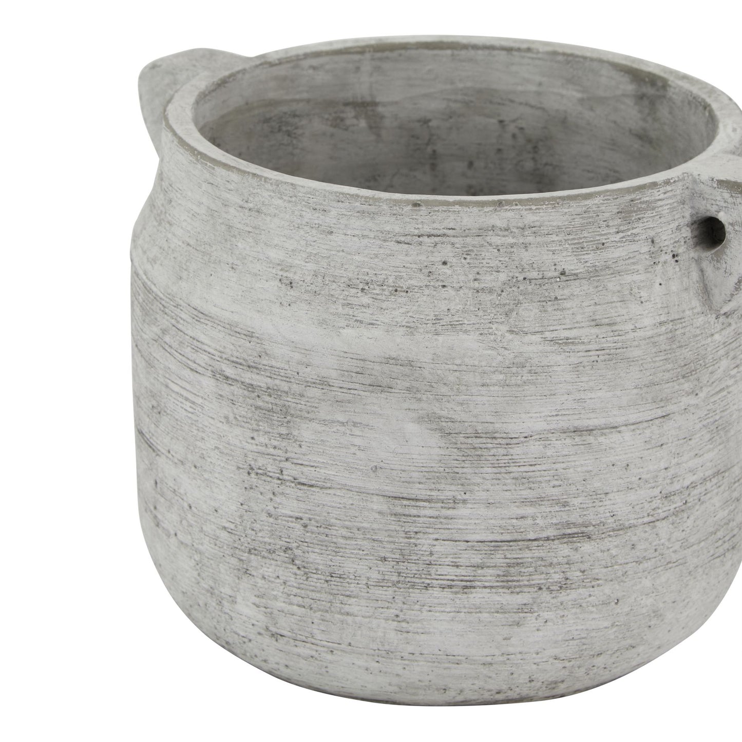 Concrete pot with a textured surface on a white background