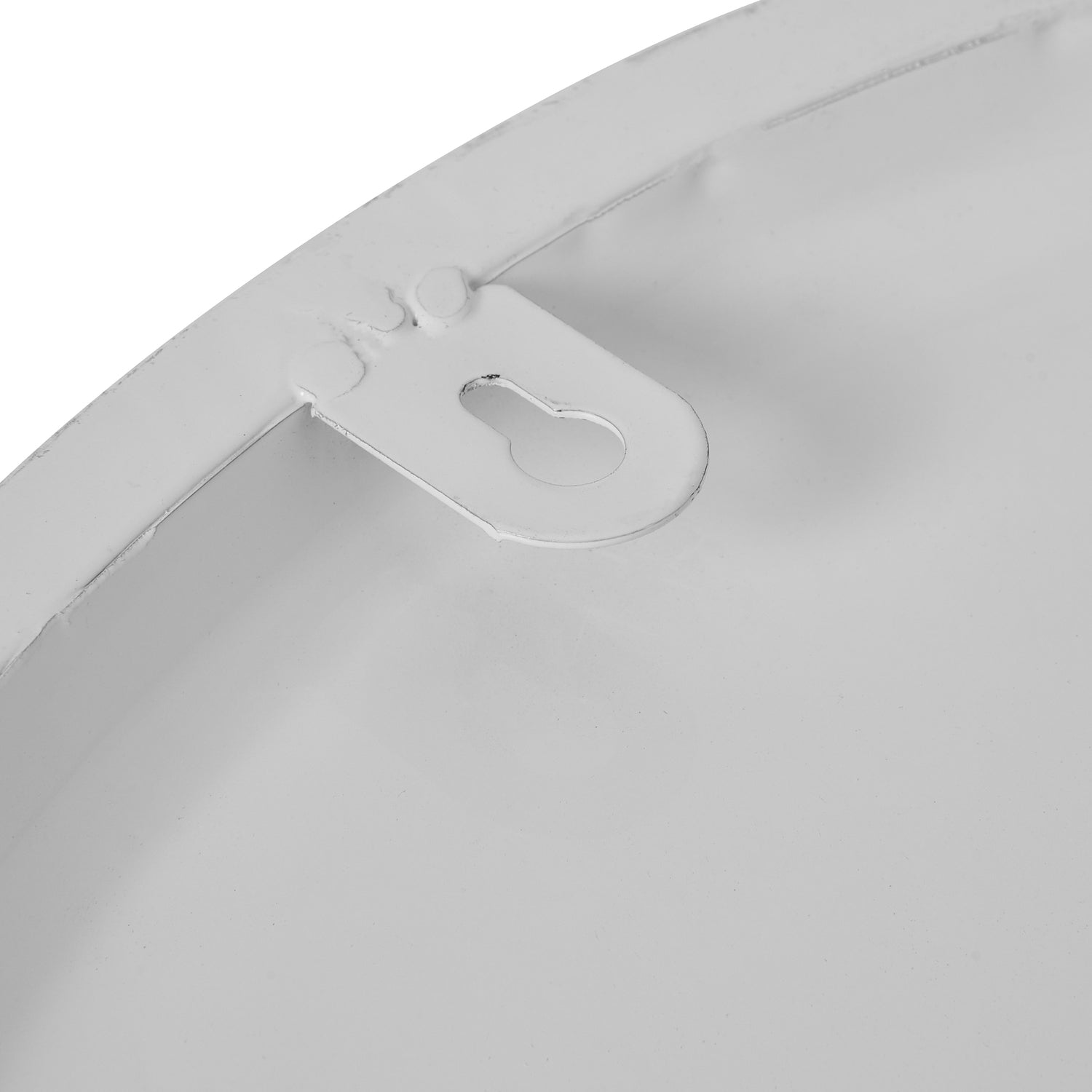 Close-up of a white plastic hook on a white background