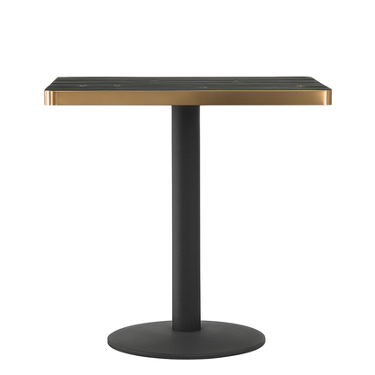 Aurora 70cm Squared Black Marble Effect Bistro Table – Brushed Gold Edge with Round Pedestal Base   BlissVeranda