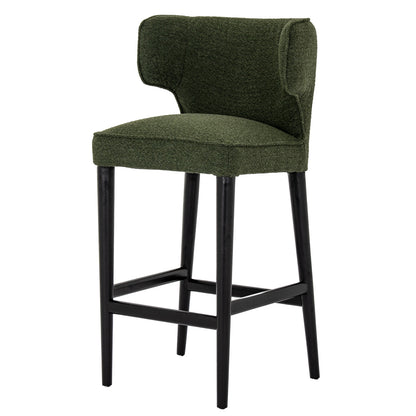 Green bar stool with black legs on a white background