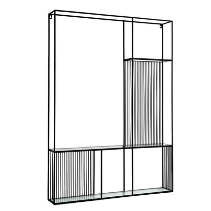 Black metal frame with glass panels on a white background