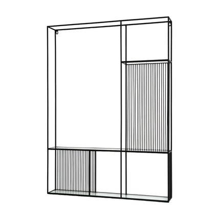 Black metal frame with glass panels on a white background