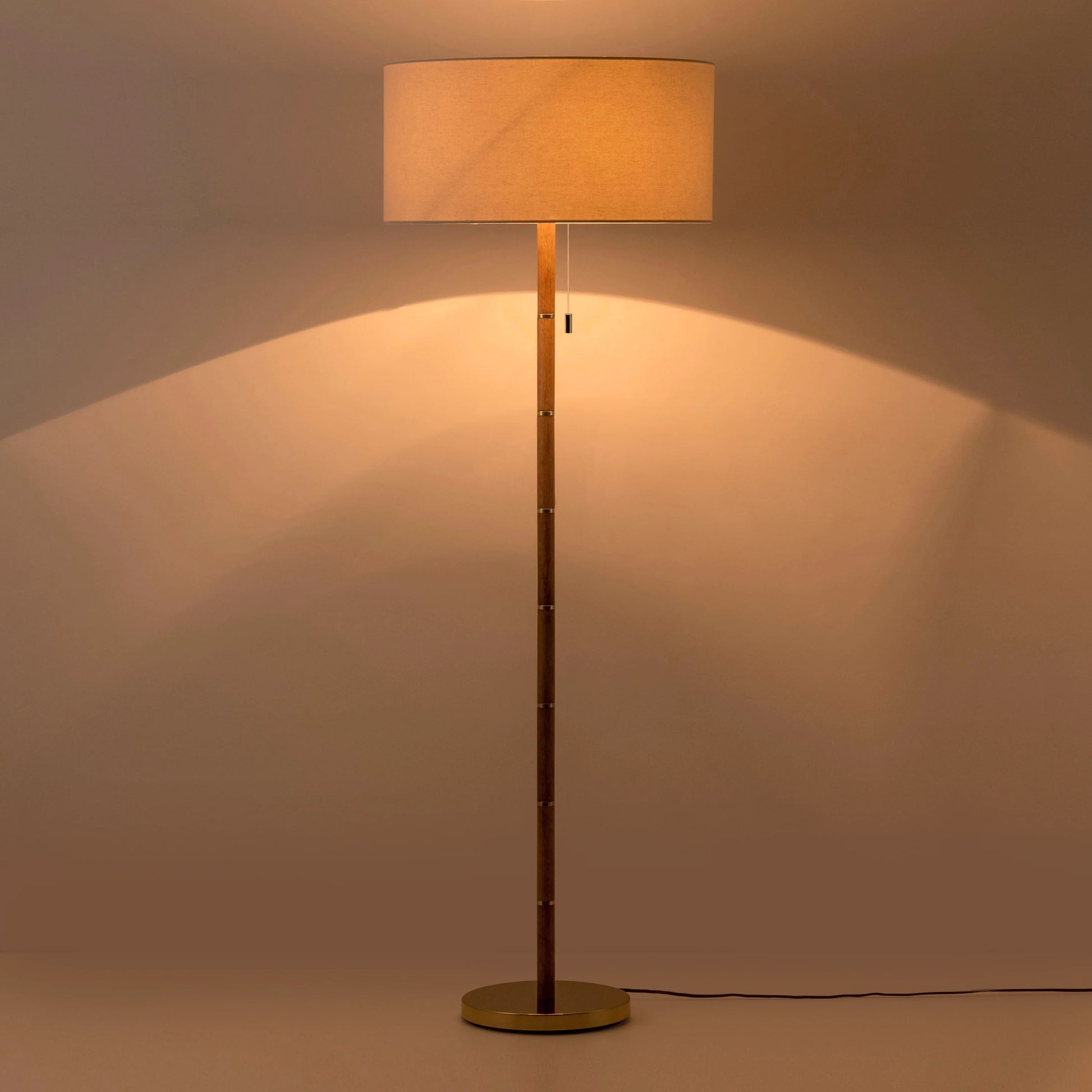 Wood & brass disk floor lamp - BlissVeranda