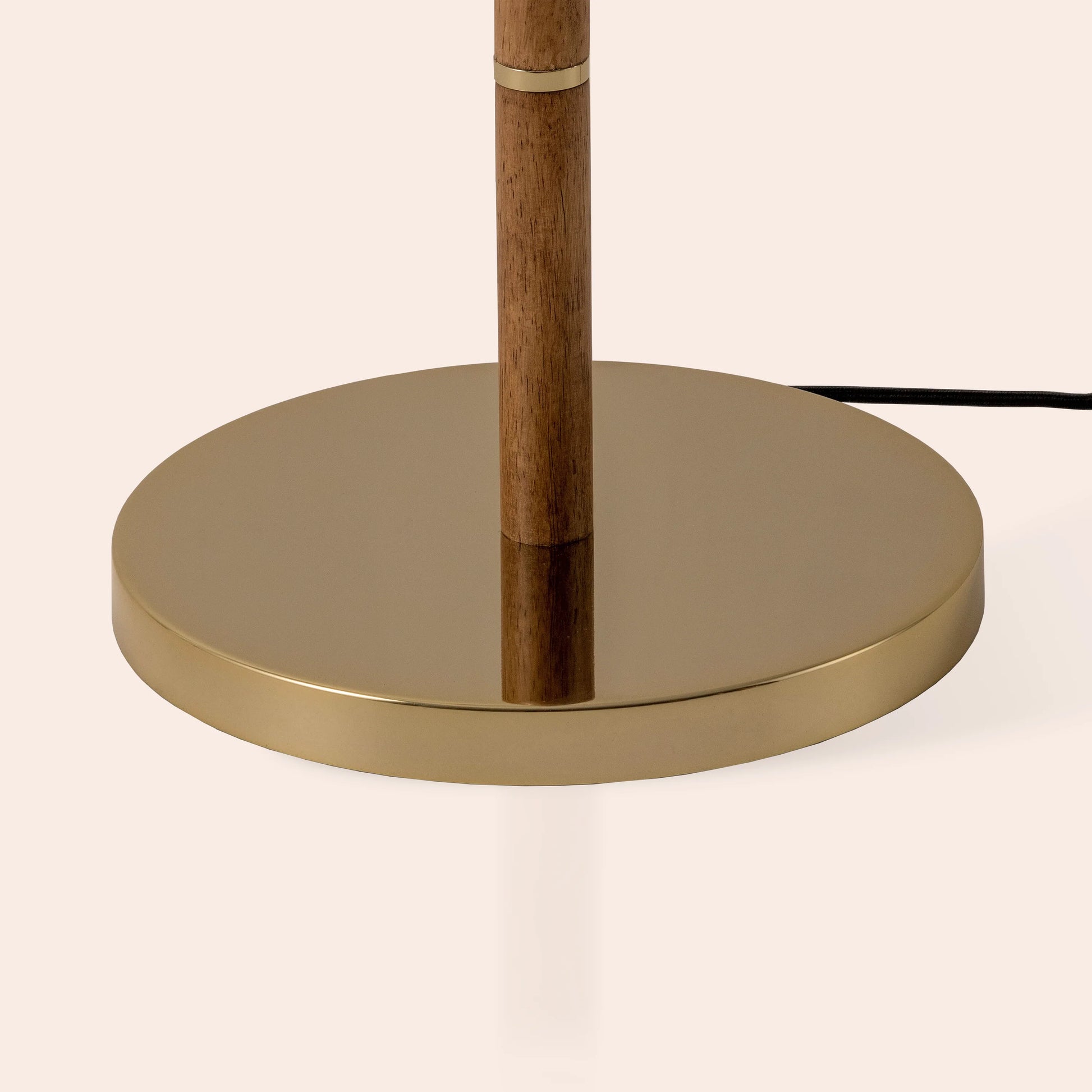 Wood & brass disk floor lamp - BlissVeranda