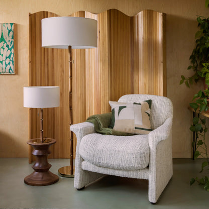 Wood & brass disk floor lamp - BlissVeranda