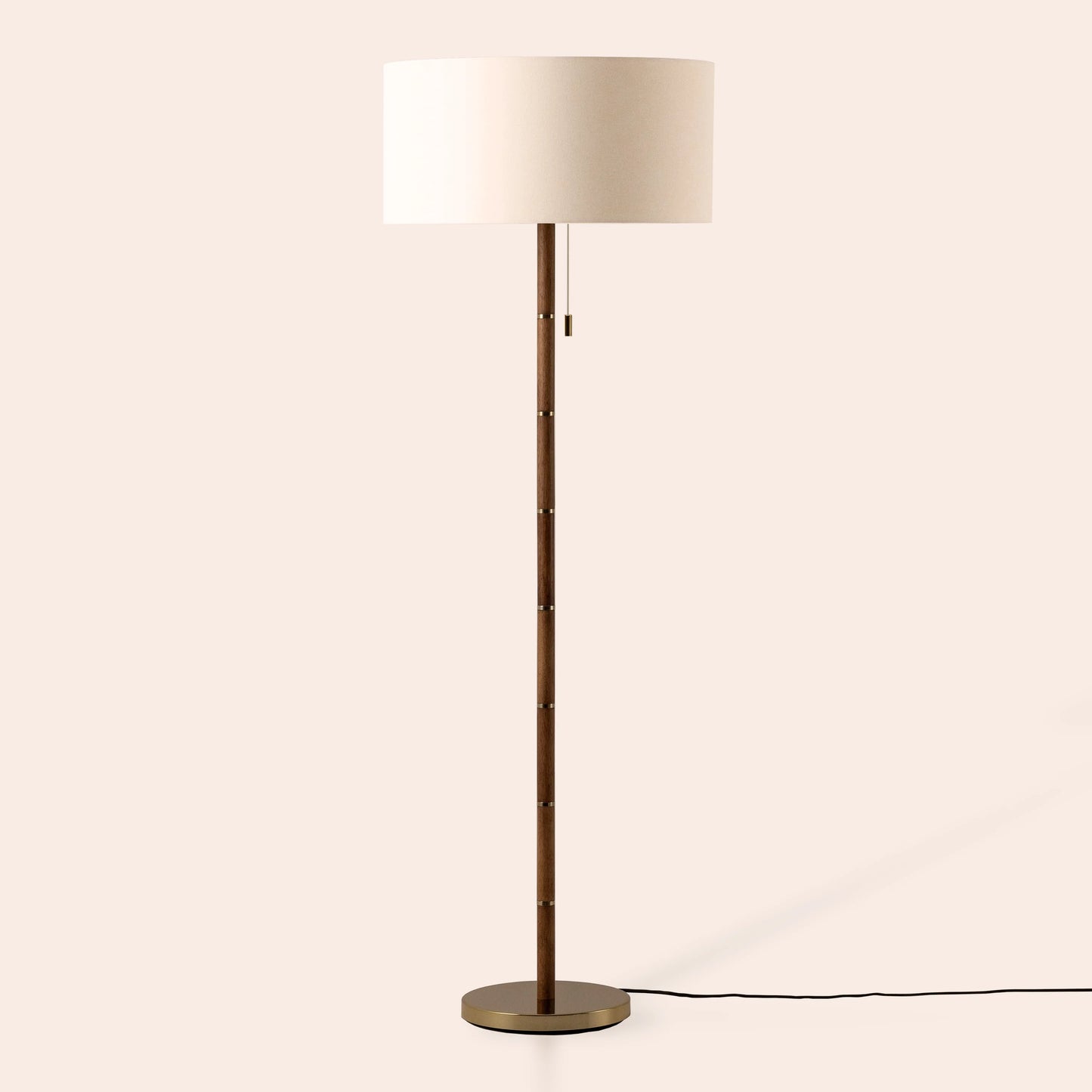 Wood & brass disk floor lamp - BlissVeranda