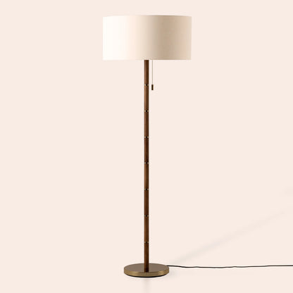 Wood & brass disk floor lamp - BlissVeranda