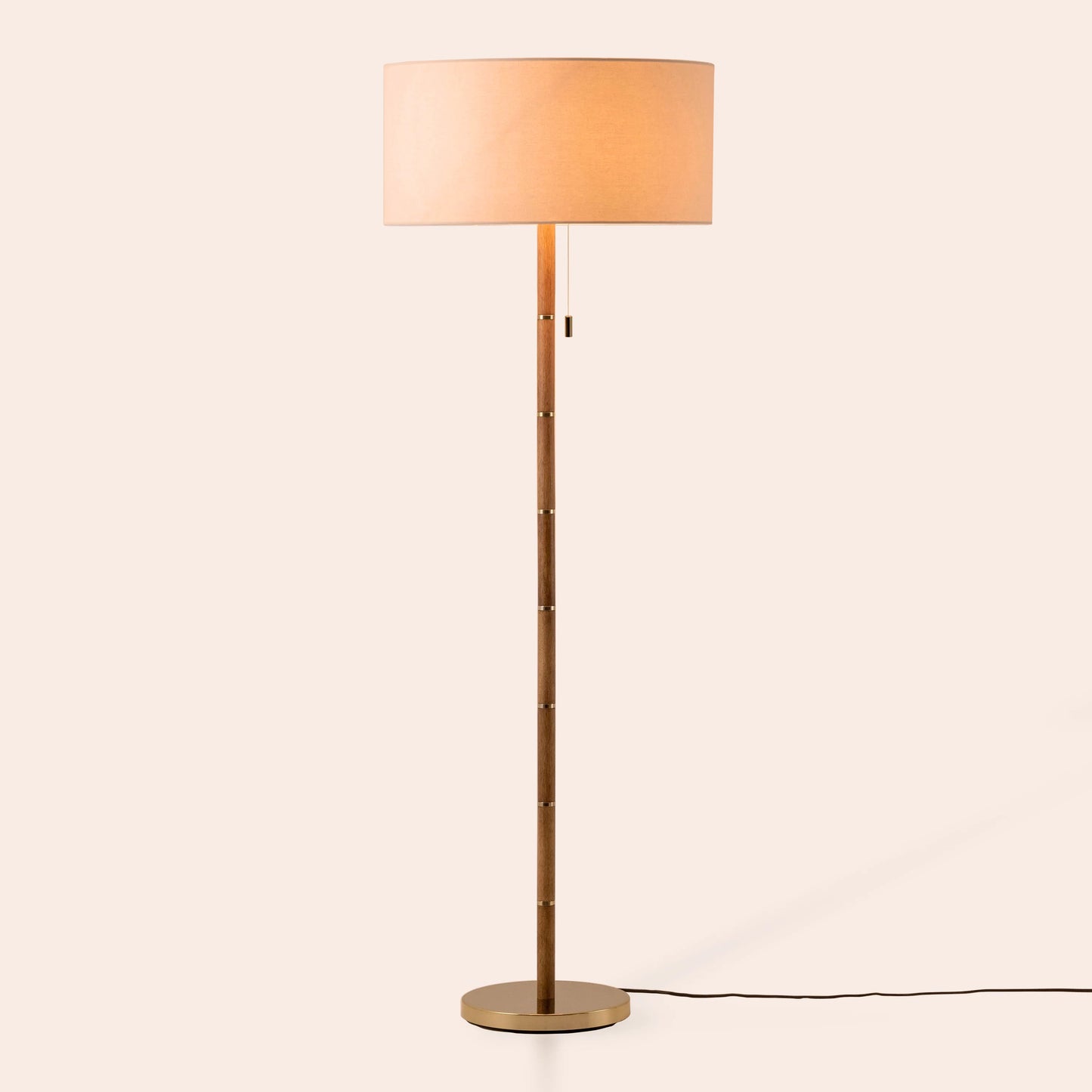 Wood & brass disk floor lamp - BlissVeranda
