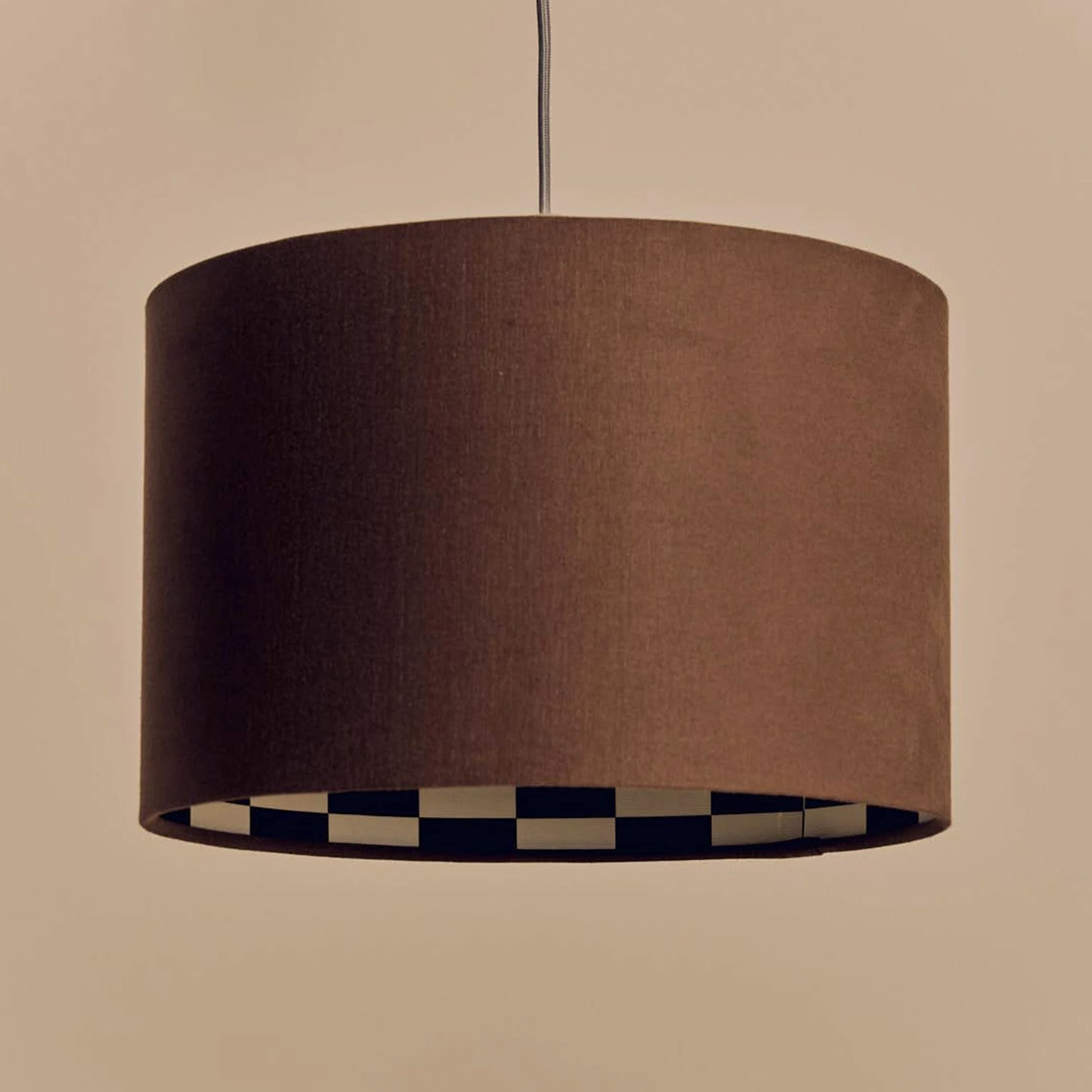Bark brown check lined drum shade - BlissVeranda