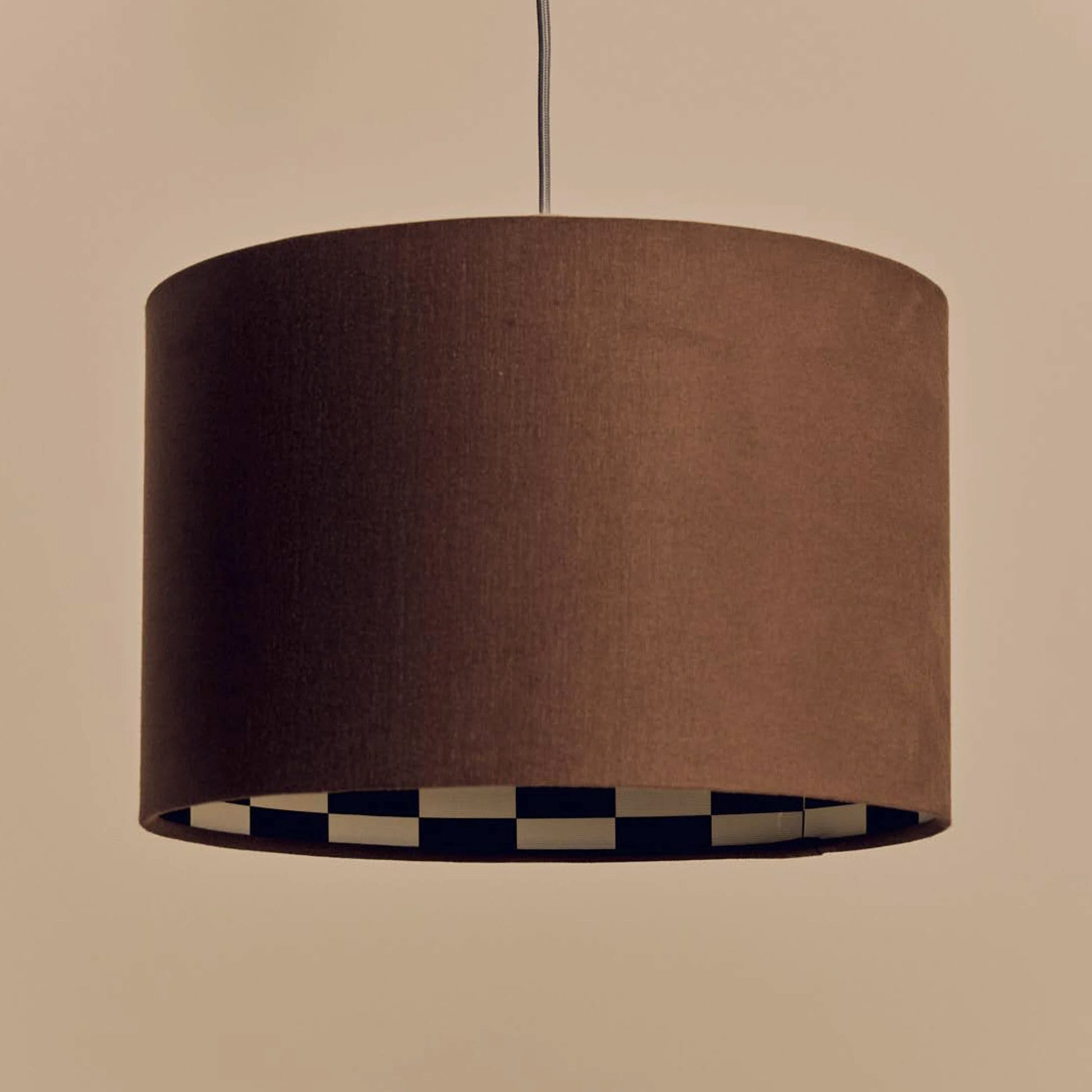 Bark brown check lined drum shade - BlissVeranda