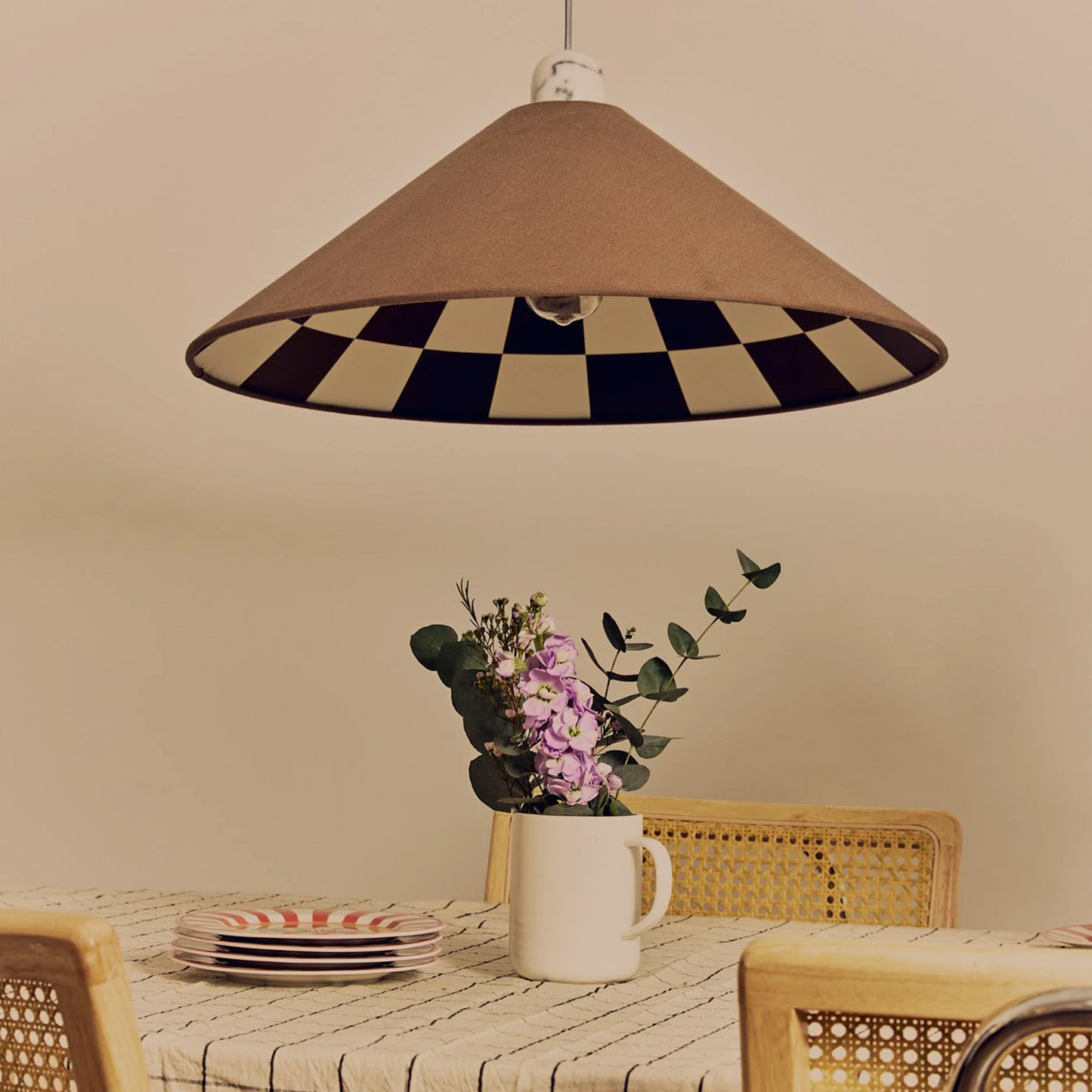 Bark brown check lined cone shade - BlissVeranda