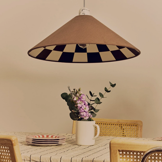 Bark brown check lined cone shade - BlissVeranda
