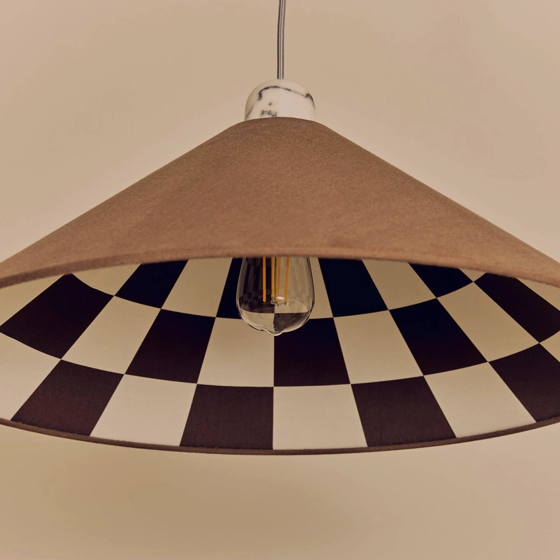 Bark brown check lined cone shade - BlissVeranda