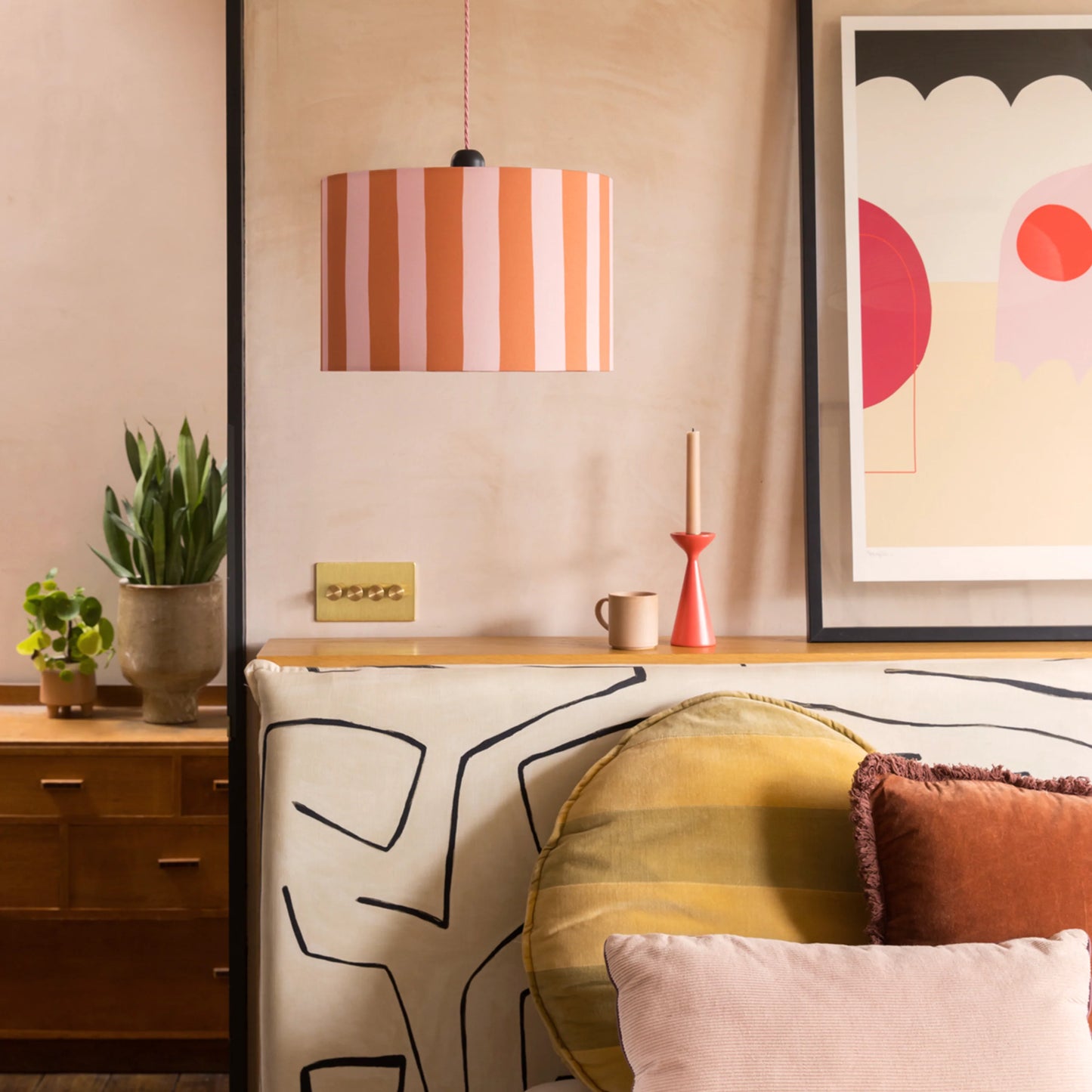 Blossom Pink & peel orange striped drum shade - BlissVeranda