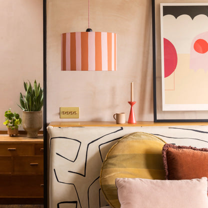 Blossom Pink & peel orange striped drum shade - BlissVeranda