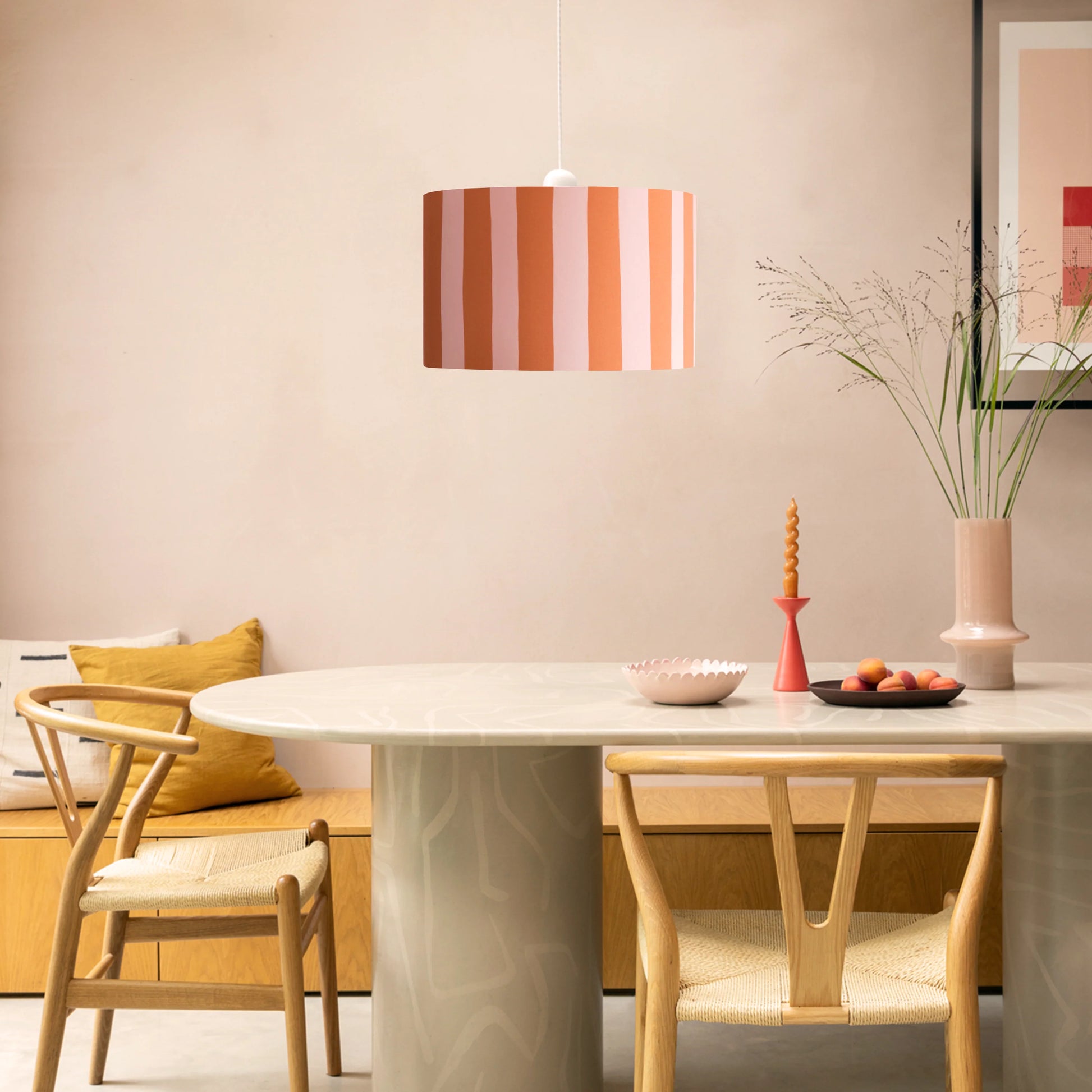 Blossom Pink & peel orange striped drum shade - BlissVeranda